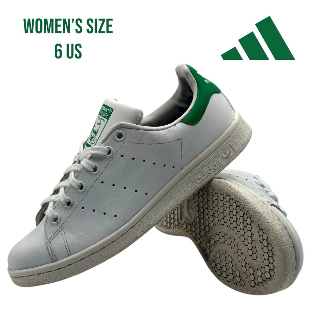 adidas Stan Smith White Green Leather Sneakers Women's 6 B24105 Classic